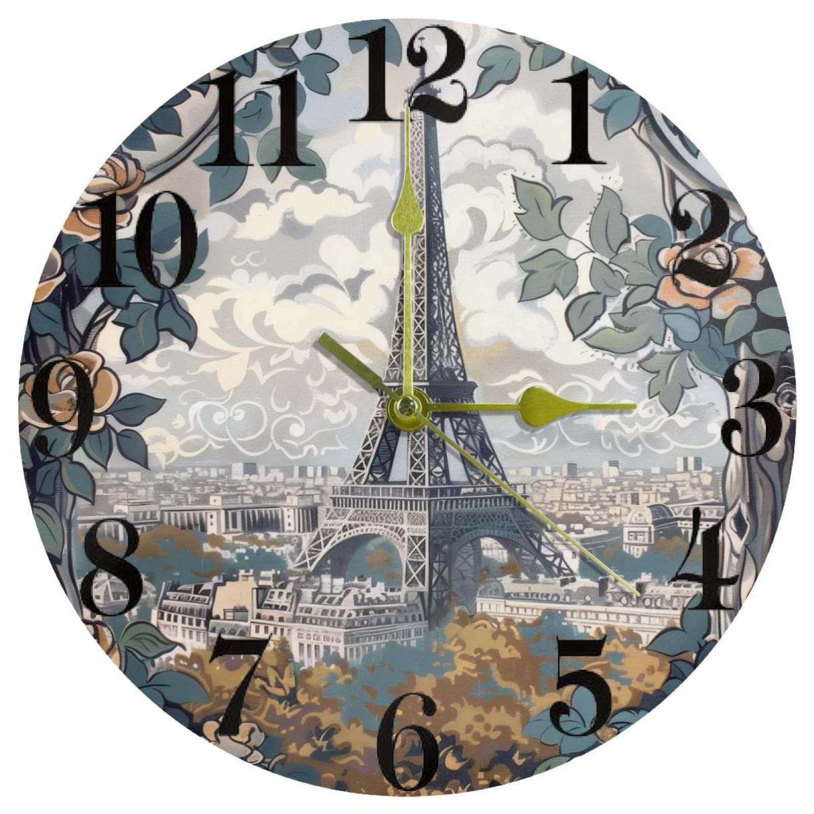 Horloge murale Paris silencieuse sans tic-tac à quartz pour chambre et bureau