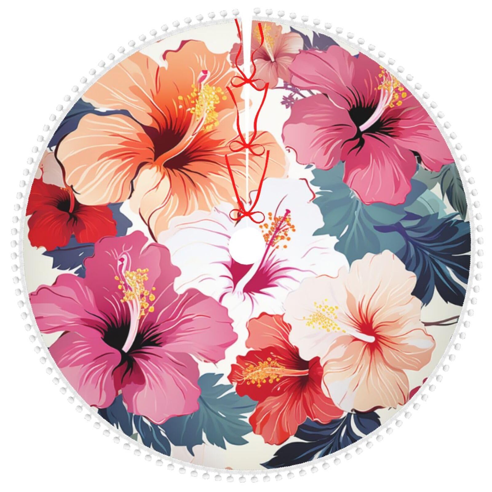 Tapis de sapin Noël floral hawaïen 122 cm pour cacher le pied