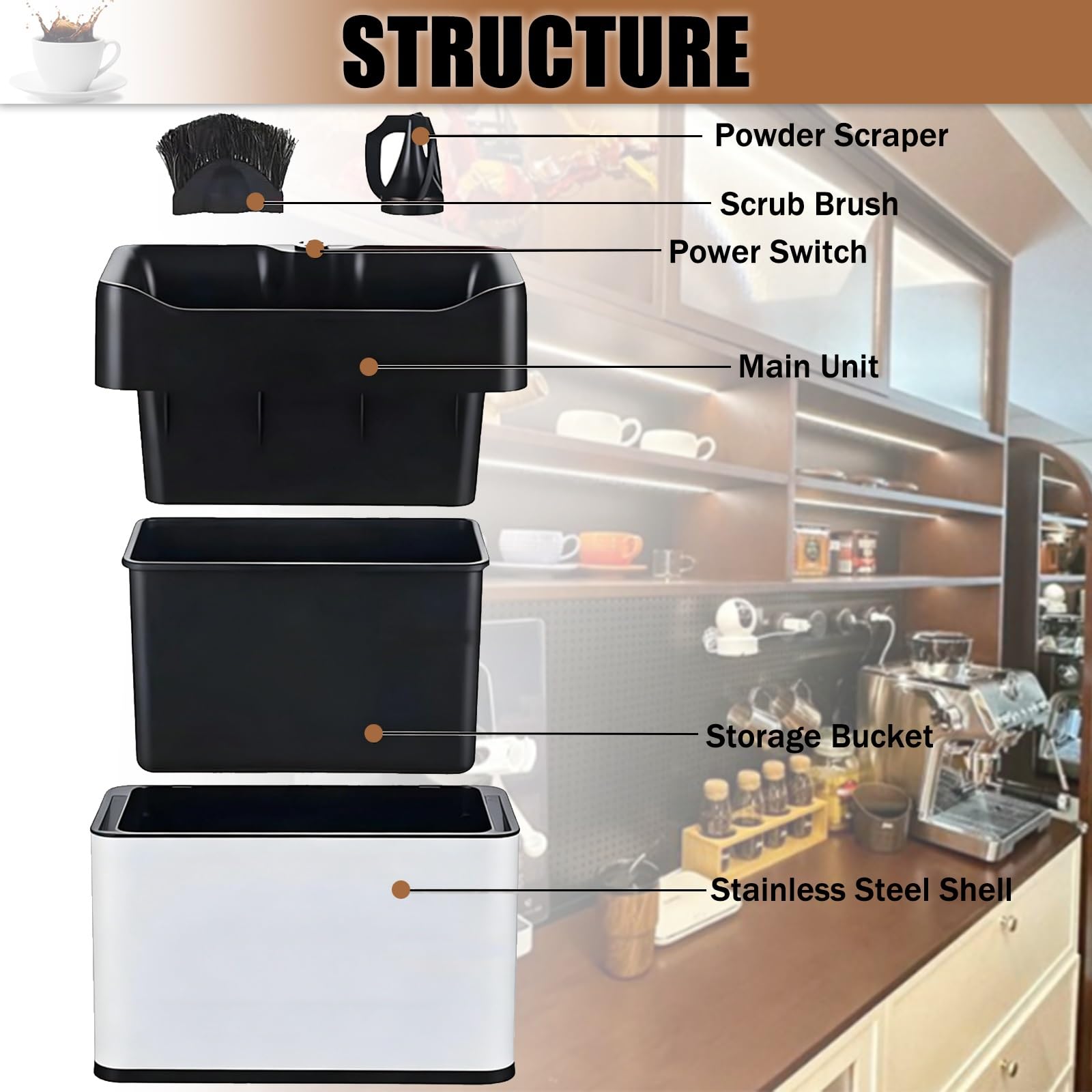 Limpiador de portafiltros eléctrico,máquina automática para Limpiar posos de café,Limpiador eléctrico automático de café para mango cafetera espresso para cafeterías domésticas o comerciales(White)