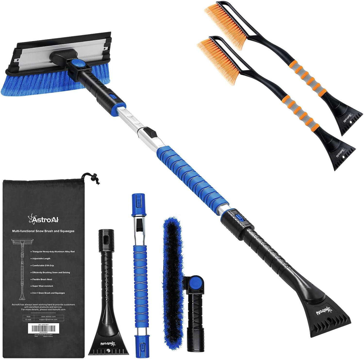 AstroAI 27'' Classic and 47.2'' Upgraded Ice Scraper with Squeegee(Blue)