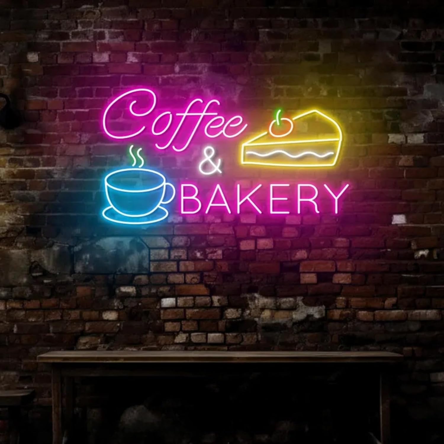 Coffee & Bakery Led Sign, Open Cake Bakery And Coffee Shop Neon Sign, Food Store Wall Art Light, Cake Wall Decor For Family Party Restaurant Bar Hotel Birthday