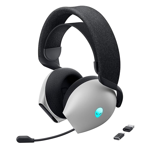Alienware Tri-Mode Wireless Gaming Headset AW725H - Wired/Wireless, Bluetooth 5.3, Audio Output - 20 Hz, Mini-Phone (3.5mm), Battery Talk Time Up to 55 Hrs (Bluetooth), Lunar Light