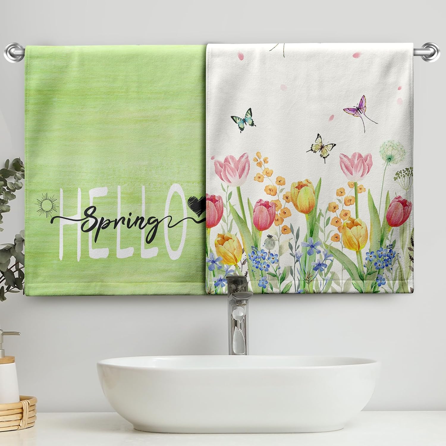 Day of The Dead Hand Towels Mexican Skull Kitchen Dish Towel Halloween Skeleton Floral Bathroom Towels Soft Absorbent Towel Set with Birds for Home Decor
