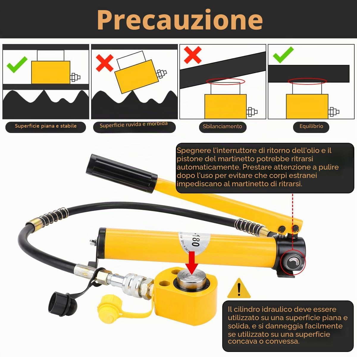 Fulgutonit 10T Martinetto Idraulico con CP-180 Pompa Idraulico, Sollevamento da 12mm, Altezza 45mm, Superficie Utile 15,89cm², per Edifici e Ponti, Ingegneria Meccanica