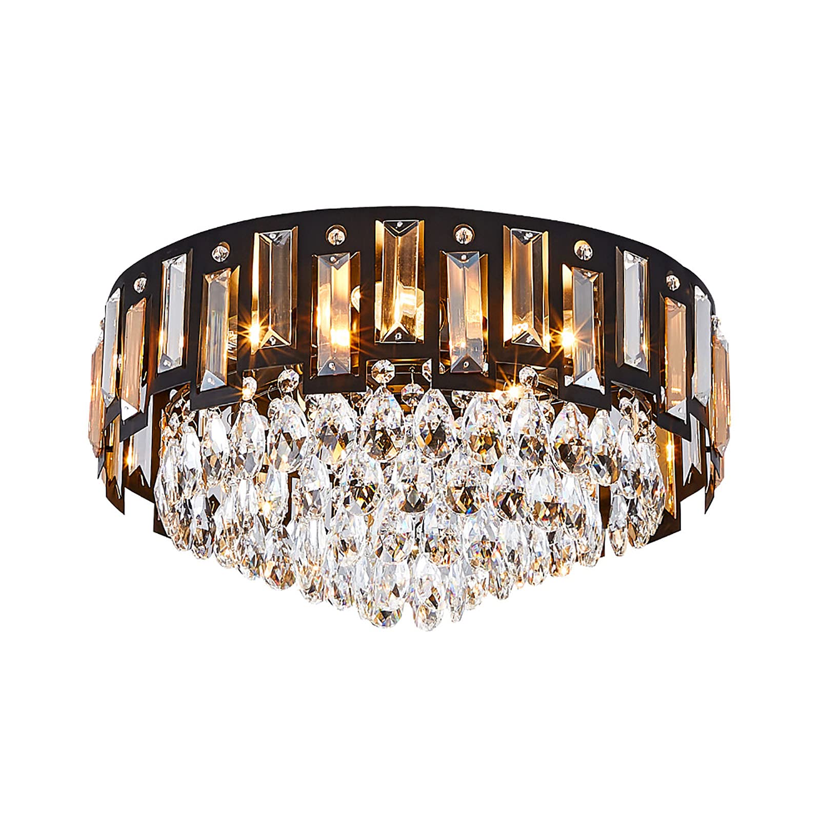 Elegante Lámpara De Techo Para Pasillo Fogón Salón,Moderno Led Cristal Araña De Cristal,E14 Redondo Negro Montaje Empotrado Plafón Con Cristal Gotas-Negro. 60 * 20cm