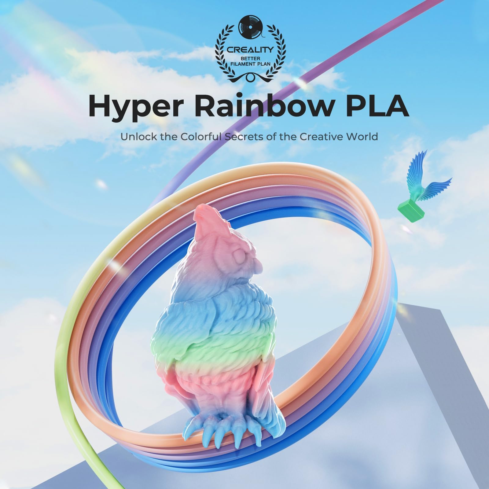 Creality Hyper Rainbow PLA Filamento per Stampante 3D Progettato per Alta Velocità 600 mm/s, 1 kg (2,2 lb)/bobina, Arcobaleno con Gradiente, ± 0,03 mm