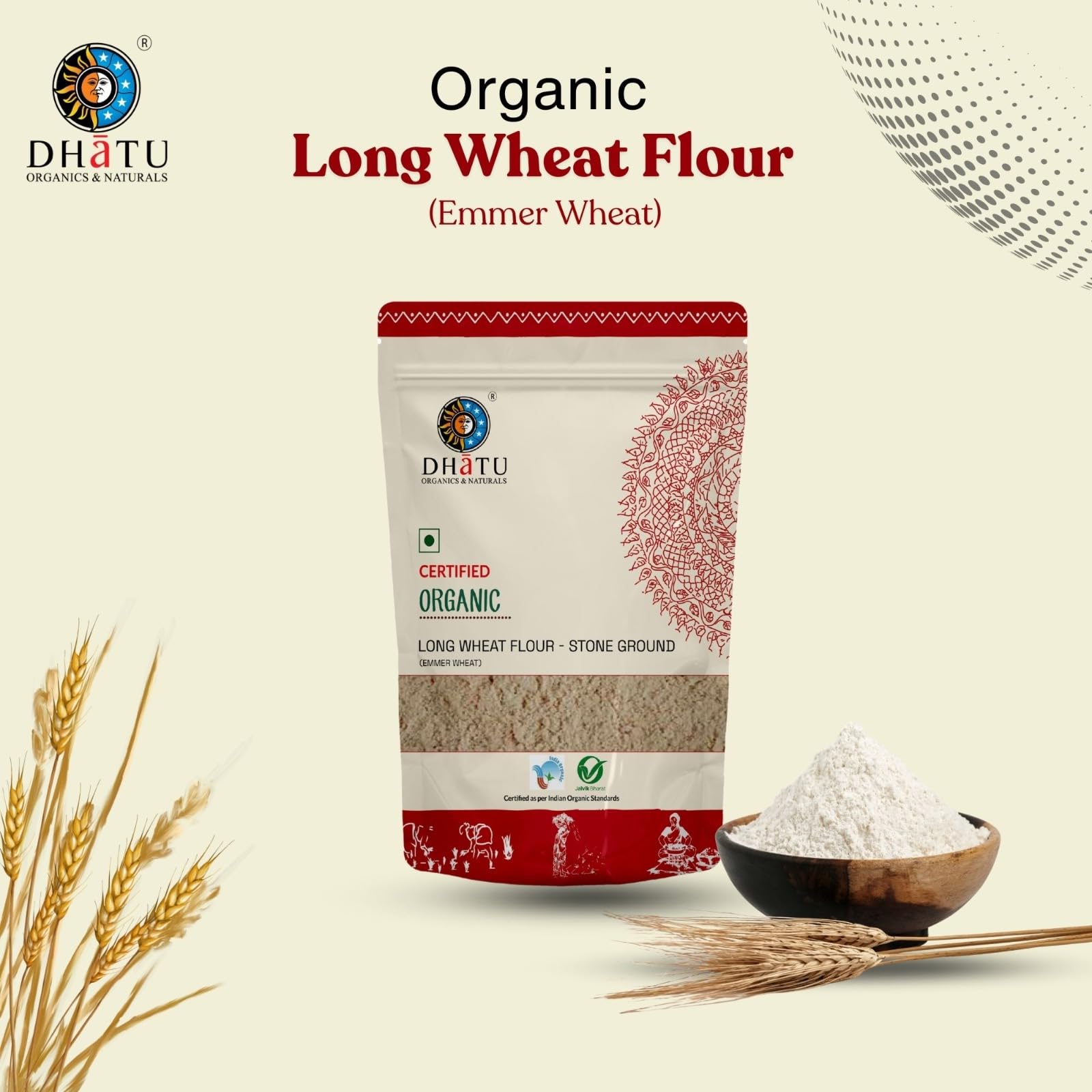 Dhatu Organics Long Wheat (Emmer Wheat) Flour 500g (Pack of 1) | Jave Godhi Atta | Cold-Milled & Unpolished - Image 5 thumbnail