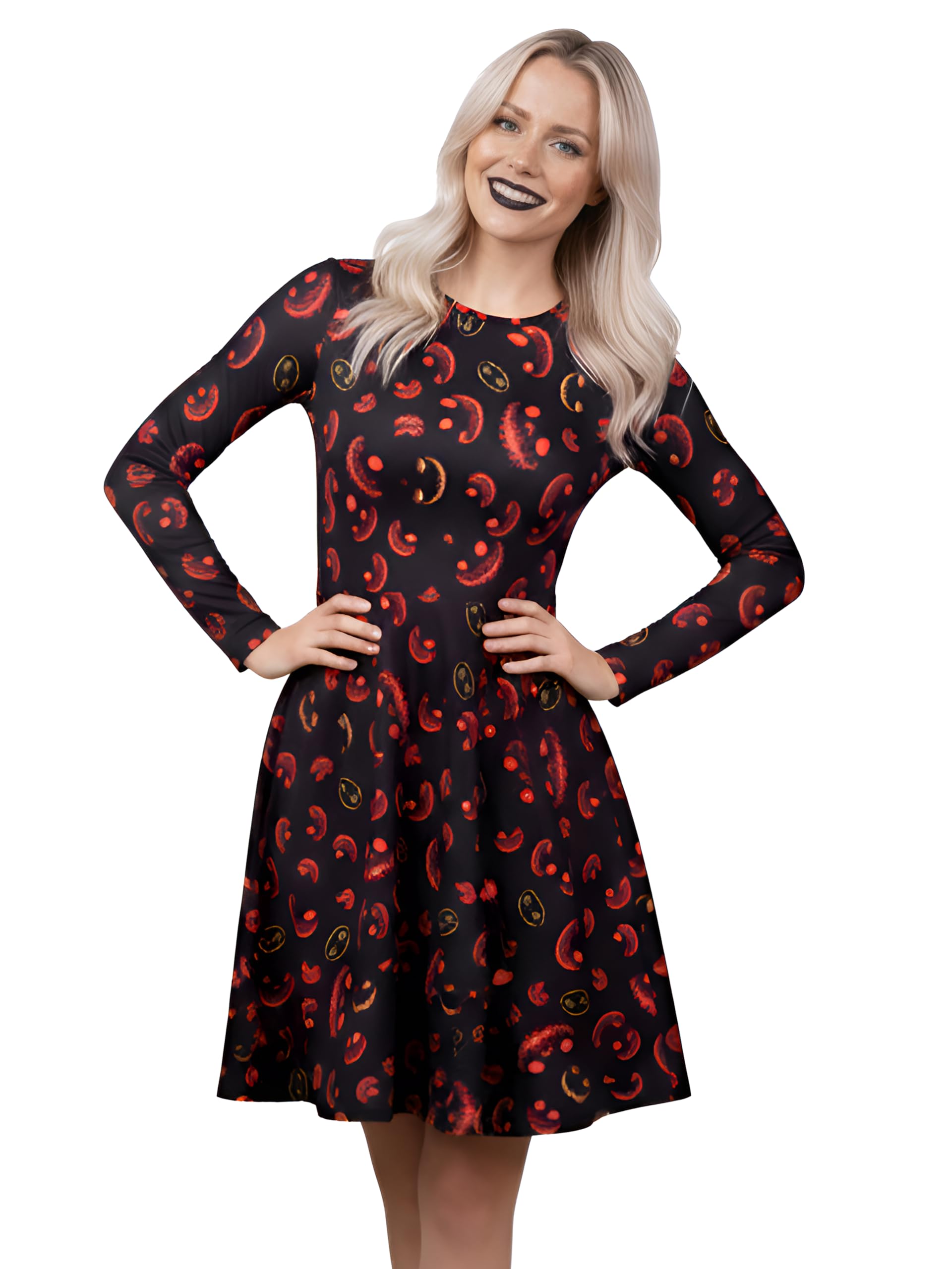 Love My Fashions Women's Scary Pumpkins Print Love My Fashions® Halloween Dress Scary Costume Adults Ghost Skull With Scary Bats Pumpkin Party Wear Top