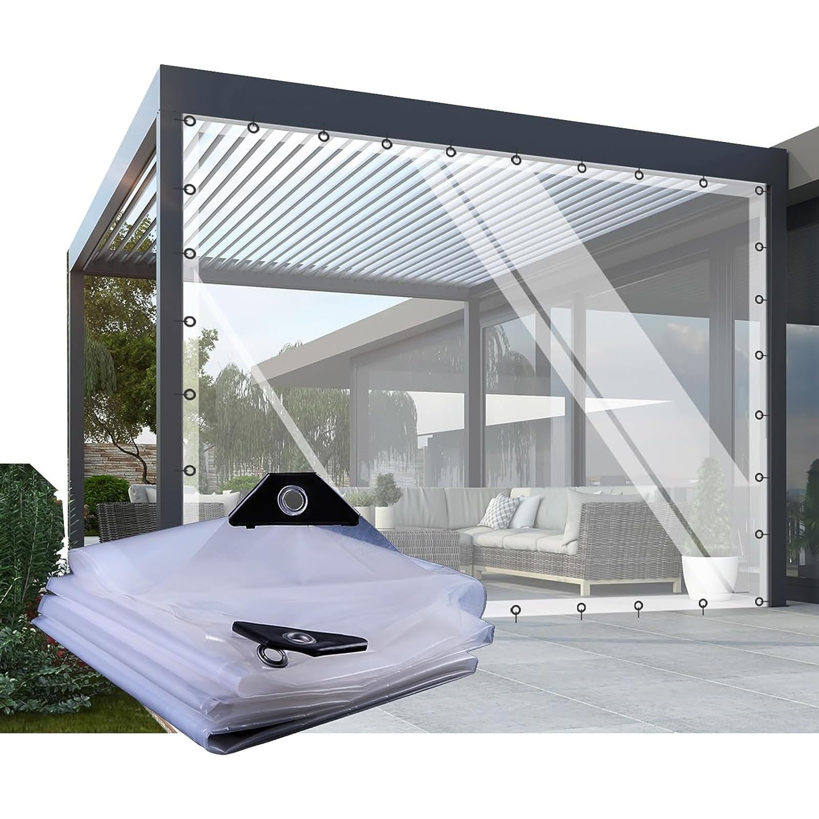 Bâche transparente PE pour belvédère protection vent et pluie œillets intégrés