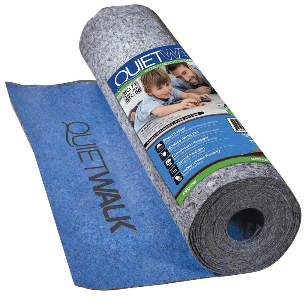 "QuietWalk Laminate and Floating Wood Flooring Underlayment with Attached Vapor Barrier- Sound Reduction, Compression Resistant, Moisture Protection 6'Wx60'L Roll (Covers 360 sq. ft) QW360B1LT"