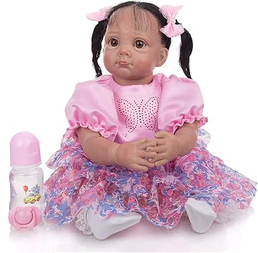 22inch 55Cm Reborn Baby Doll Soft Silicone Realistic Look Newborn Doll Black Skin Princess Girl Indoor African Style Baby Doll Over 3 Years Old
