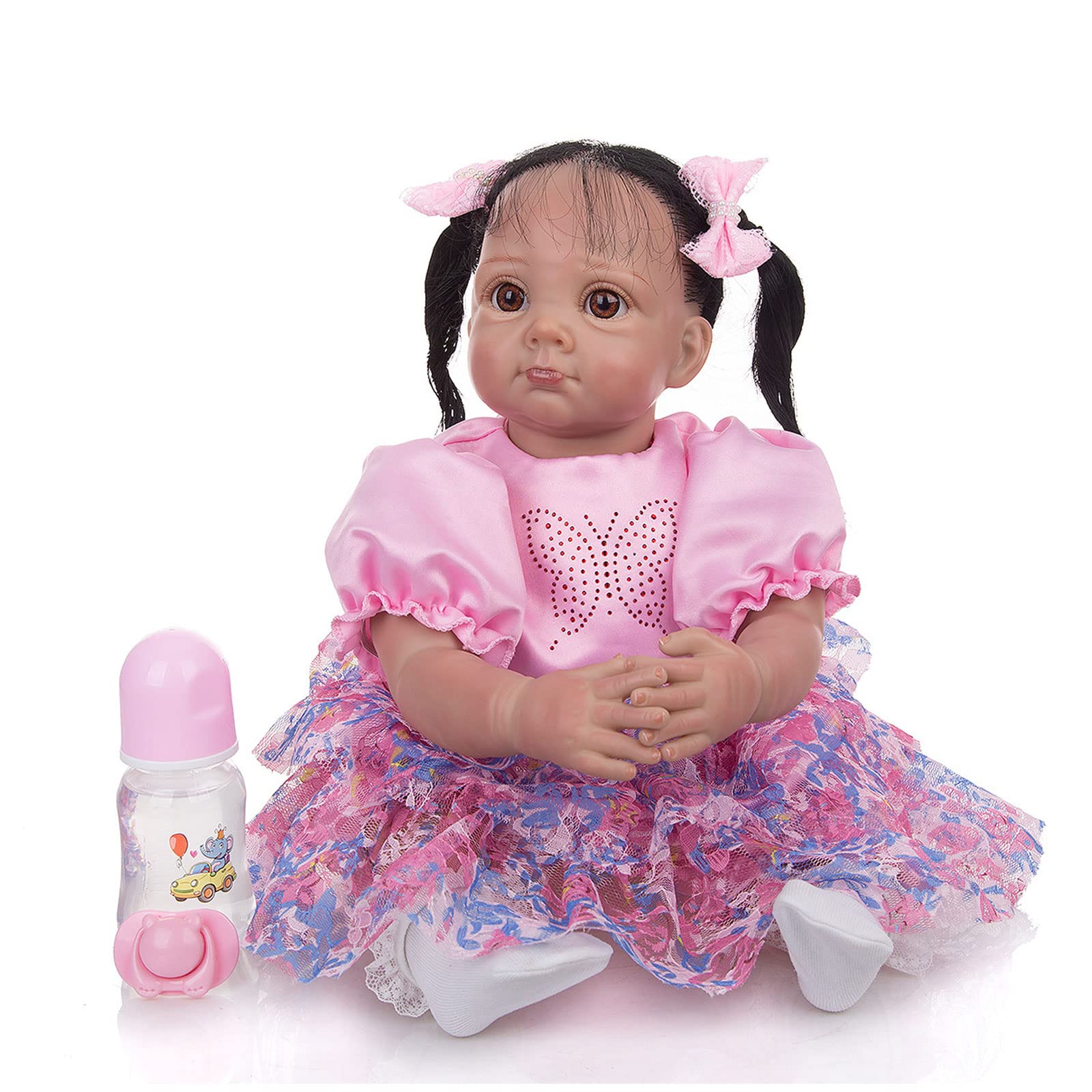LBYLYH 22Inch 55Cm Reborn Baby Dolls Soft Silicone Realistic Looking Newborn Dolls Black Skin Princess Girl Indian African Style Baby Doll for Ages 3+