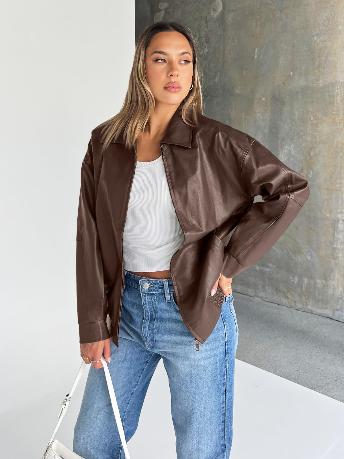 Trendy Queen kurtka skórzana oversize dla kobiet Kobiety Eztrd279