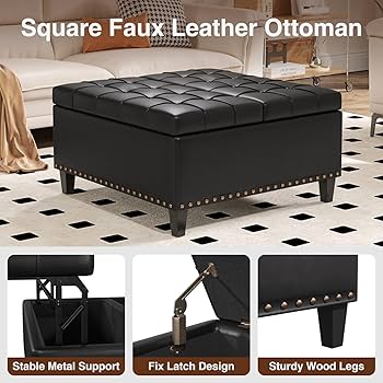 Amazon.com: Large Square Ottoman with Storage, 40 Gallons