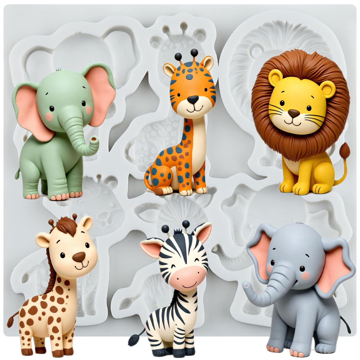 MINFEIDMS Animal Fondant Mold Lion Elephant Giraffe Silicone Mold