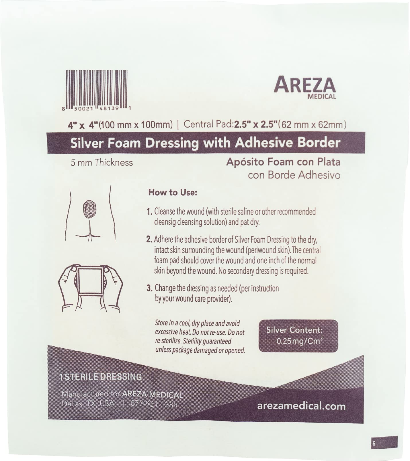 areza silver foam dressing Silver Foam Dressing With Border 4 x 4 | Central Foam 2.5" x 2.5" (10  PCS)
