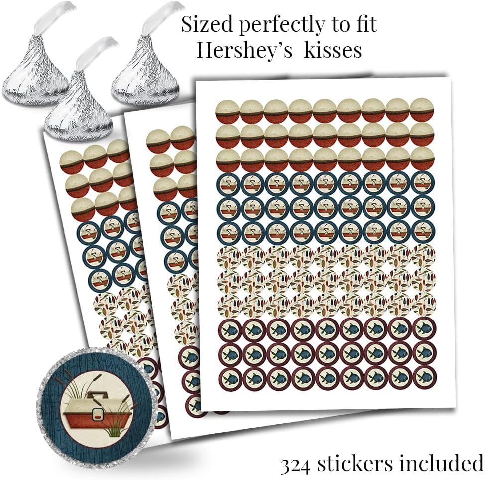 Amanda Creation Fishing Birthday Bundle, 429 Piece Party Favor Kit with 60 2 Inch Labels, 45 Mini Candy Bar Wrappers & 324 Candy Stickers, Bait and Tackle Designs image 3
