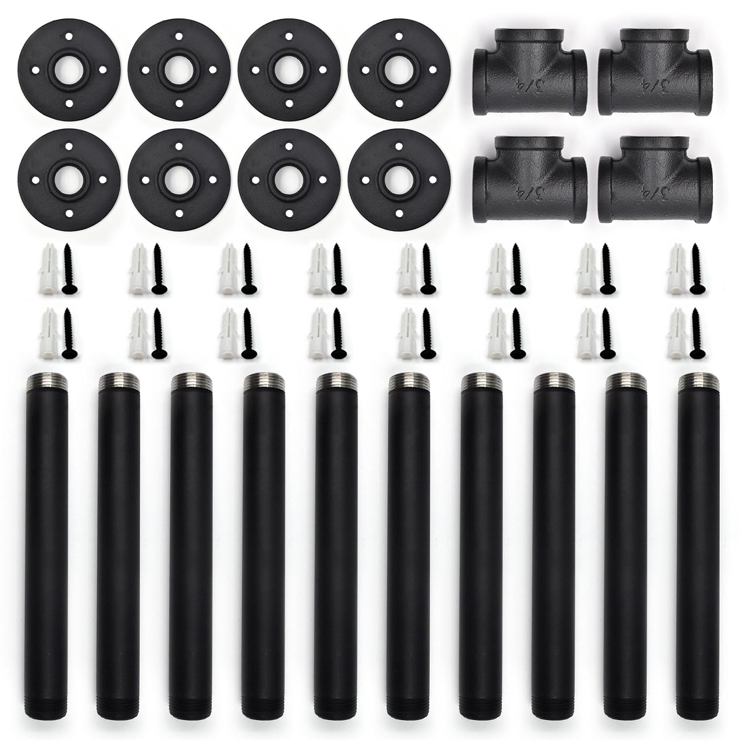 40,6 cm industrielles Rohr-Tischbein-Set, Eisen-Basisbeine für Couchtische, Schreibtische, Nachttisch, Vintage, dunkelgrau-schwarz, raue Rohre, 2 Stück
