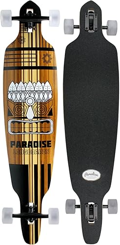 Paradise Longboard Drop Through Complete Cruiser Skateboard, Tiki Face, 9.5 x 44 pulgadas