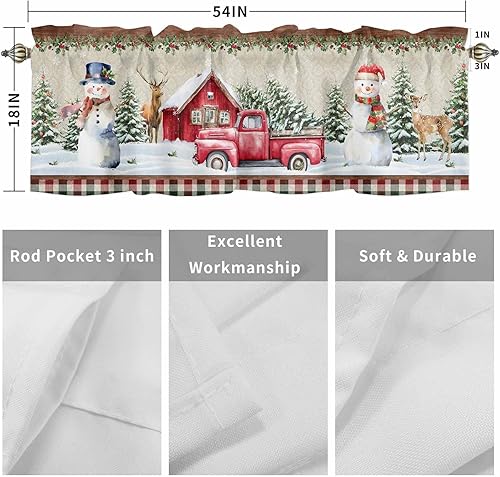 Miniatura 2 de Cortina de ventana de Navidad para cocina, cenefa para sala de estar, camión rojo con árbol de Navidad, muñecos de nieve, cenefa de cortina con