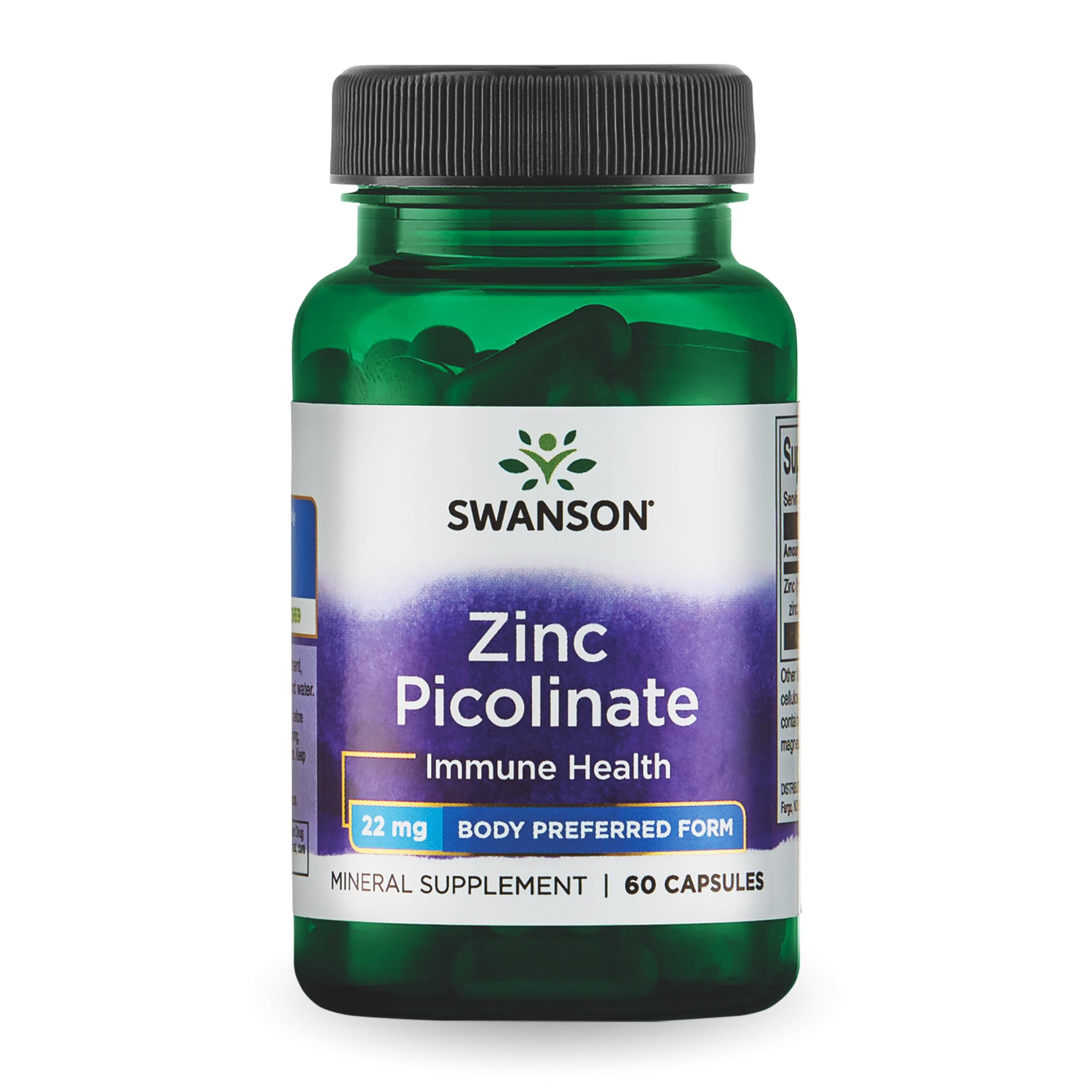 Swanson Zinc Picolinate - Mineral Supplement Promoting Prostate Health, Vision Health, & Immune Support - Body Preferred Form of Chelated Zinc - (60 Capsules, 22mg Each)