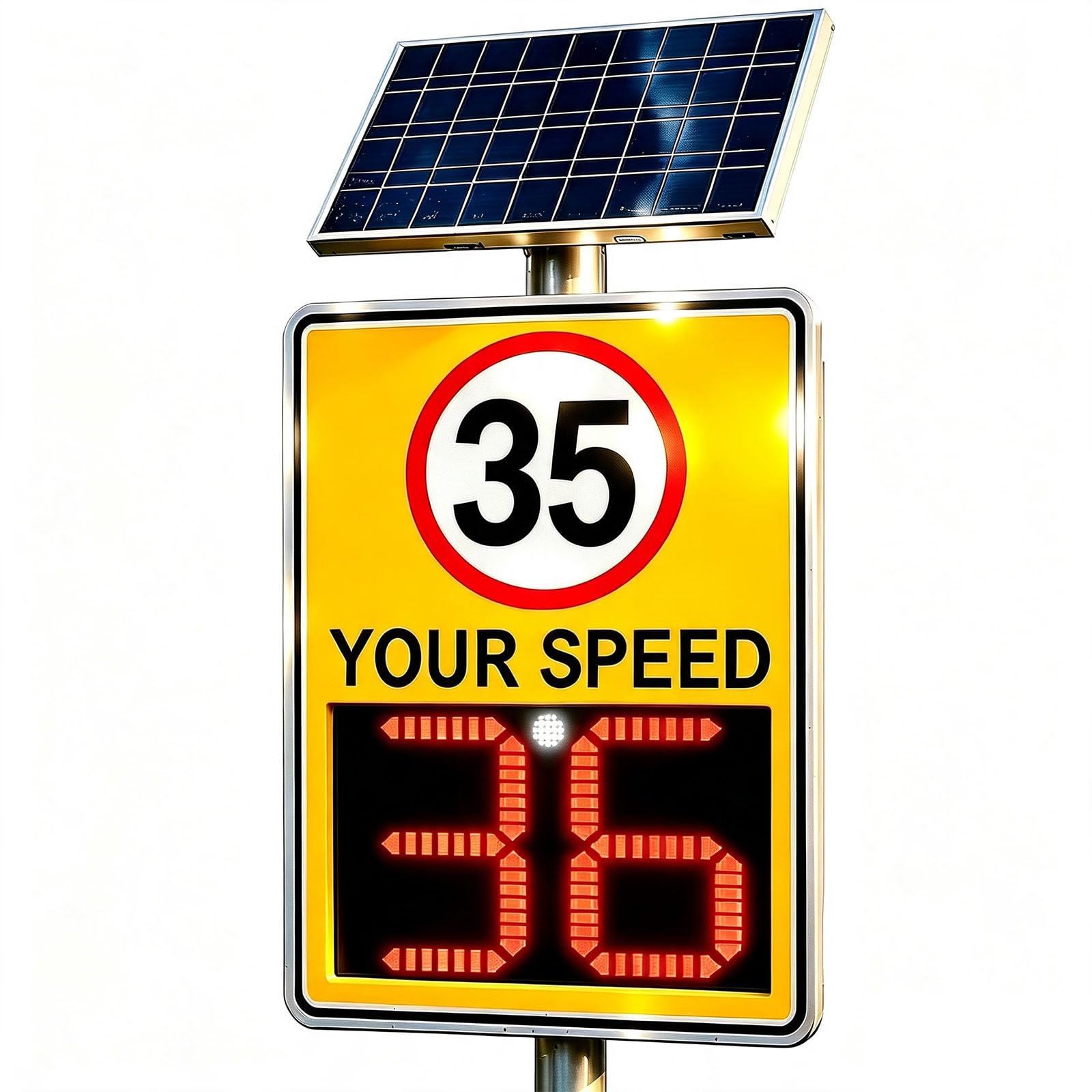 20x28 IN, 35 MPH Solar Powered LED Speed Limit Sign with Instant Feedback