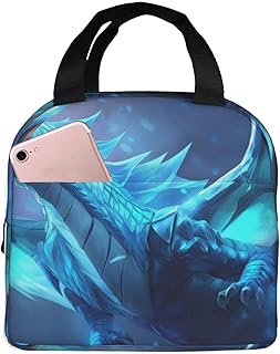 Glowing Blue Ice Dragon in Flight Insulated Lunch Bag for Work Picnic Beach