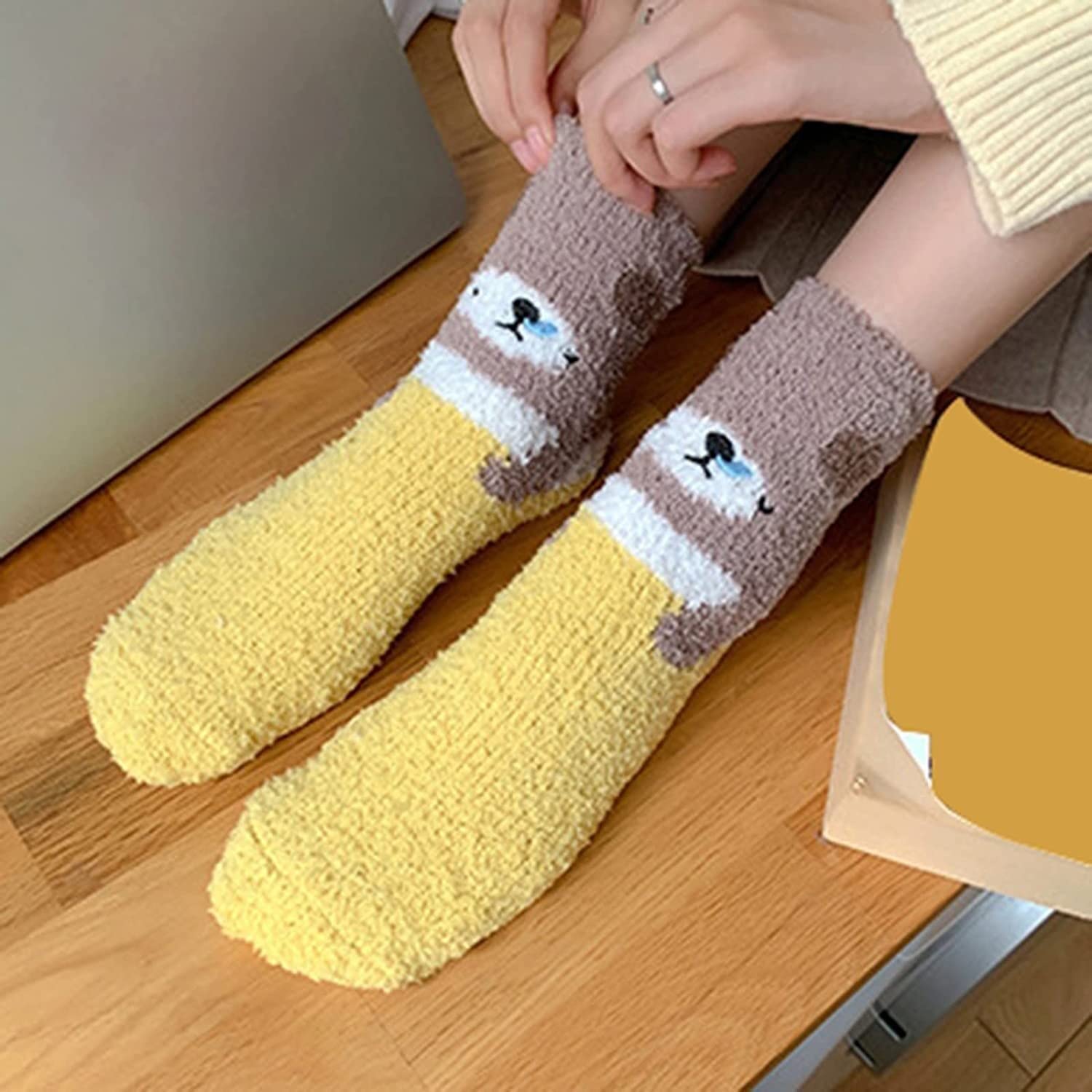 Calcetines Termicos 2 Pares De Calcetines Térmicos Con Patrón De Oso Para Dormir, Para Invierno, Para Mujer, Esponjosos, Súper Suaves, Cálidos, Gruesos, Acogedores Y Peludos Calcetines Invierno