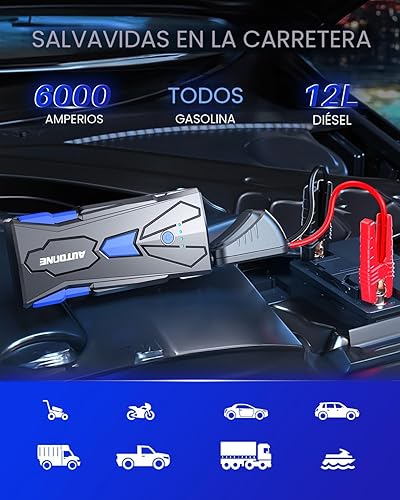 Miniatura 3 de AUTOONE Arrancador de batería de coche de 6000 A hasta todos los motores de gasolina y diésel de 12 L, arrancador de batería de automóvil, caja de