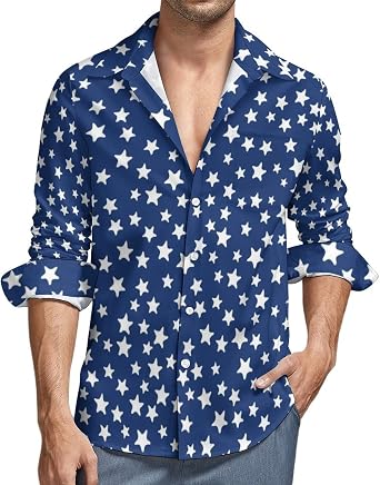 BAIKUTOUAN Navy Blue Night Sky Stars Mens Shirt Long Sleeve Button Down Casual Blouse Shirts Tops