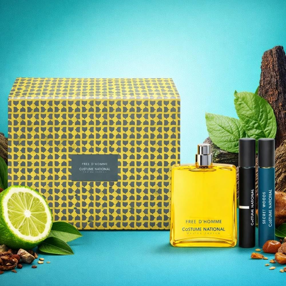 Costume National Free D'Homme Cofanetto Regalo, Eau de Parfum 100 ml con Travel Size 7,5 ml e Secret Woods 7,5 ml, Set 3 Pezzi