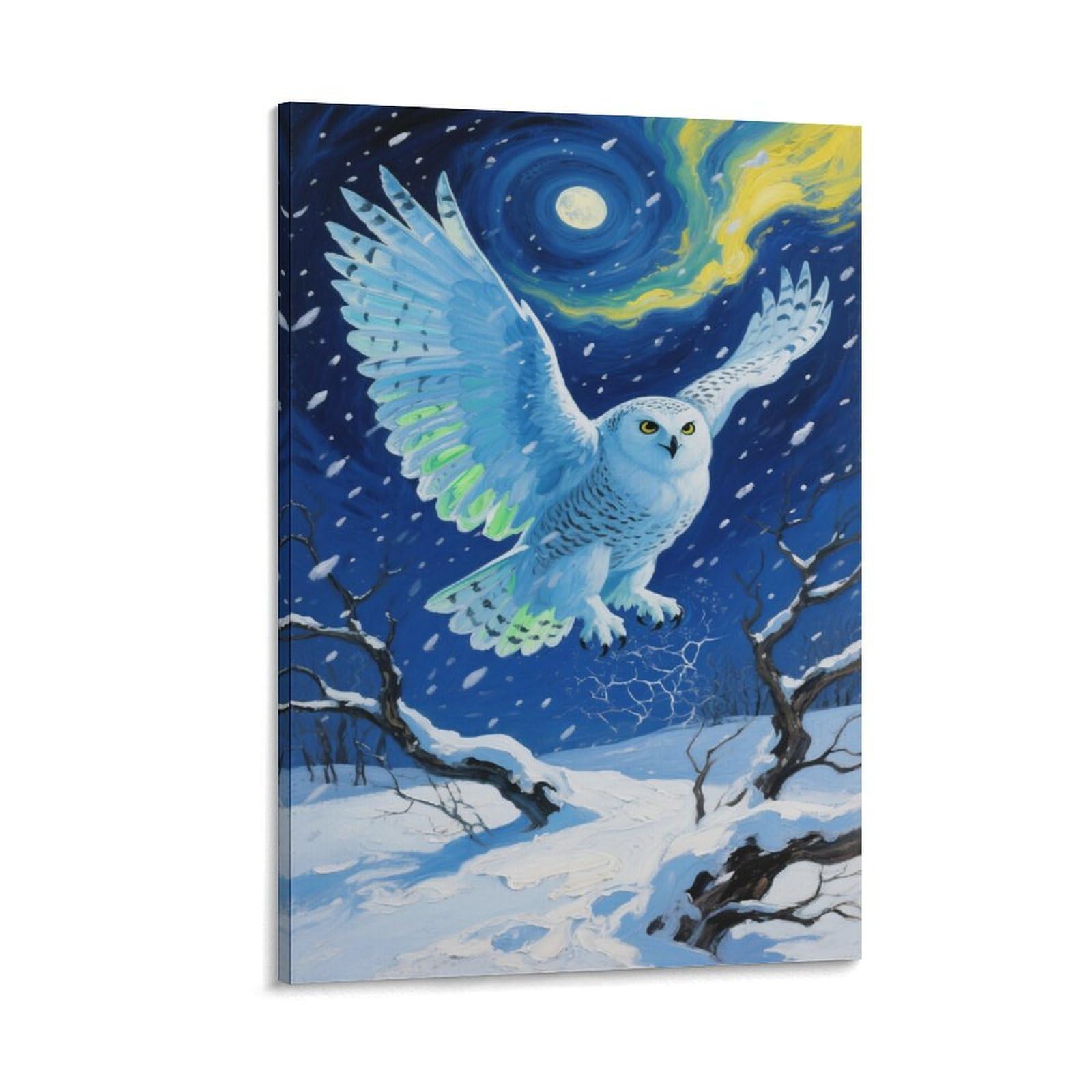 YYVKPMLXC Owl Canvas Wall Art Pictures Winter Snow Scenery Giclee Artwork Painting Ready To Hang for Home Decor 12x18inch(30x45cm)