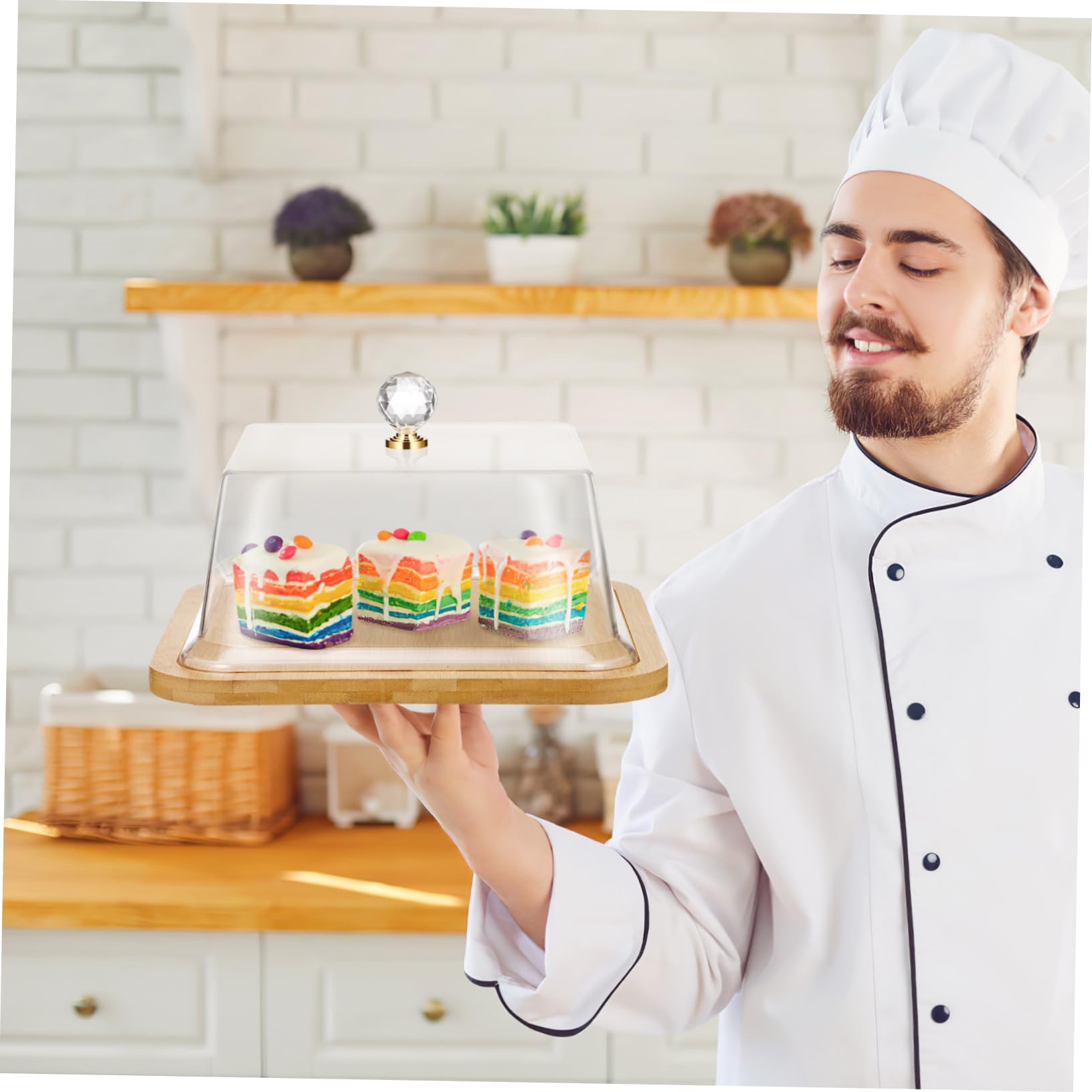 Présentoir à Gâteaux Couvert en Bois et Acrylique, Plateau à Gâteau Transparent pour Conservation Alimentaire et Présentation Facile, Design Simple pour Table