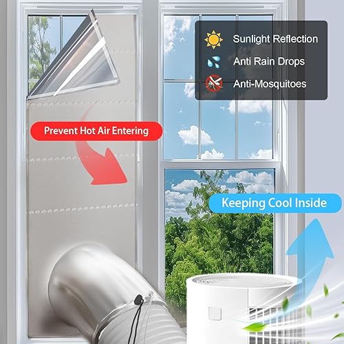 Miniatura 3 de Plata 30% revestimiento plateado, 100% sellado Kit de ventilación portátil de aire acondicionado para ventana, cierre todo en uno, para aire