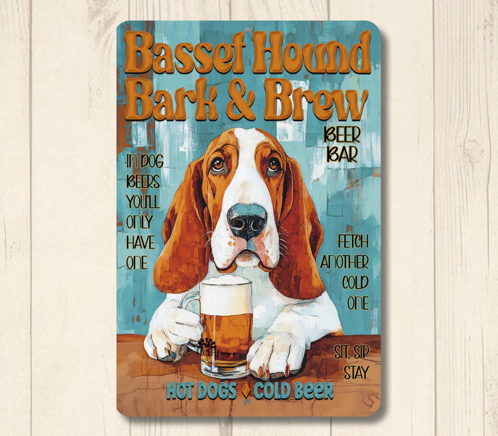 Basset Hound Beer Bar Sign Bark & Brew pub man cave dog funny metal tin wall art home decor
