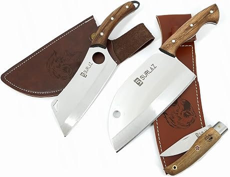 SürLaz Outdoor Knife Row Camping Row Chef Knife Forged Steel Leather Case