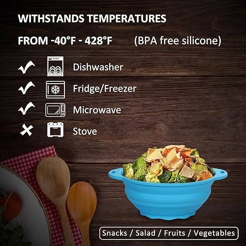 Miniatura 4 de Jovilife Tazón plegable de silicona para ensalada, cuenco plegable para camping, senderismo, contenedor de almacenamiento de silicona de grado