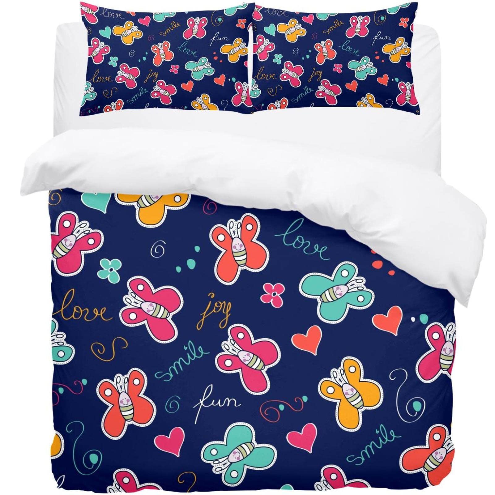 Housse de couette bleu marine avec taie d'oreiller parure de lit papillon