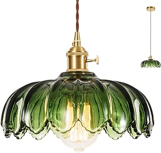 Glass Pendant Light Green Ceiling Light, Hanging Ceiling Lights Vintage Pendant Light, Pendant Lights for Kitchen Island Bedroom Hallway Study Room Coffee Bar