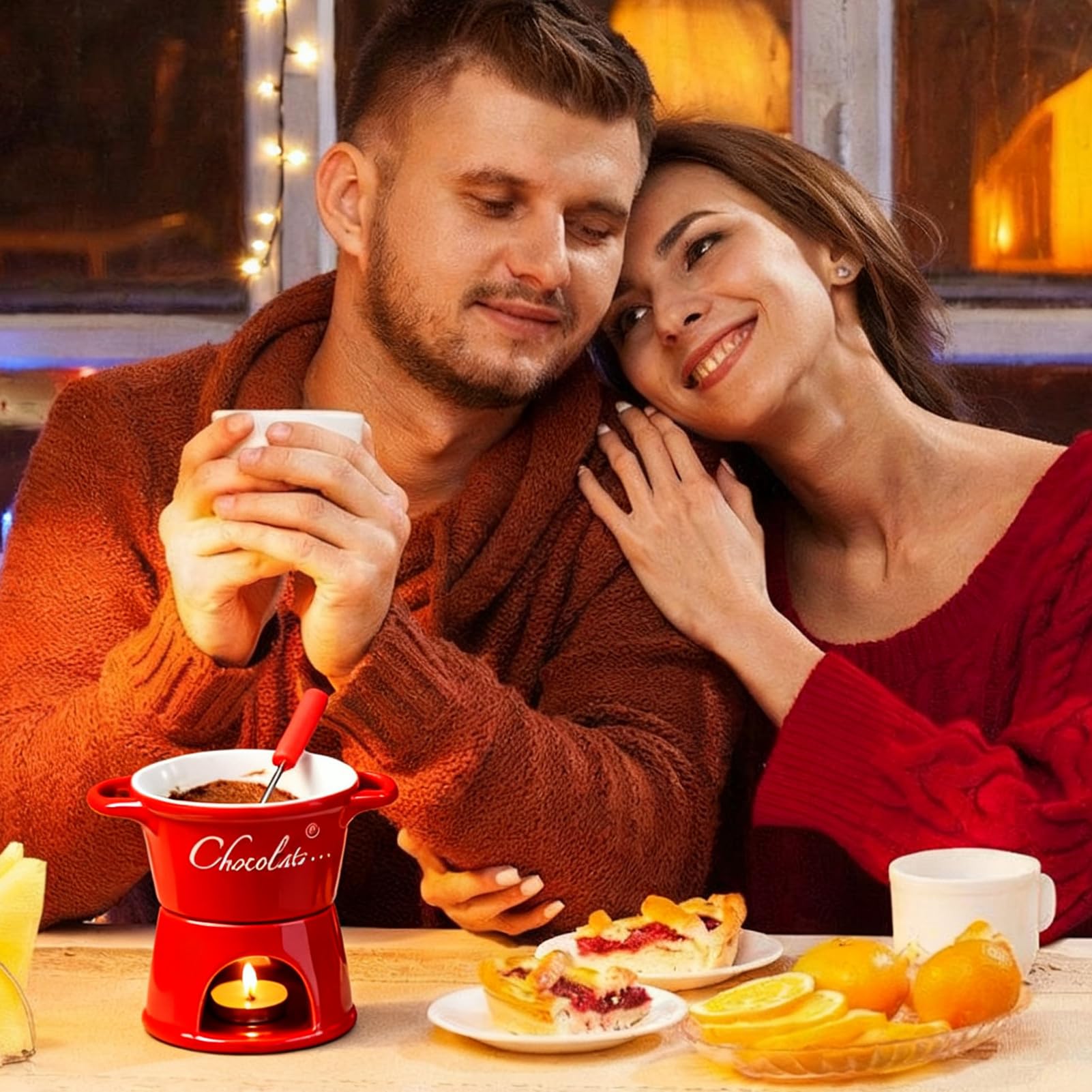 Fondue taza olla de cerámica calentador de mantequilla Tenedor Queso
