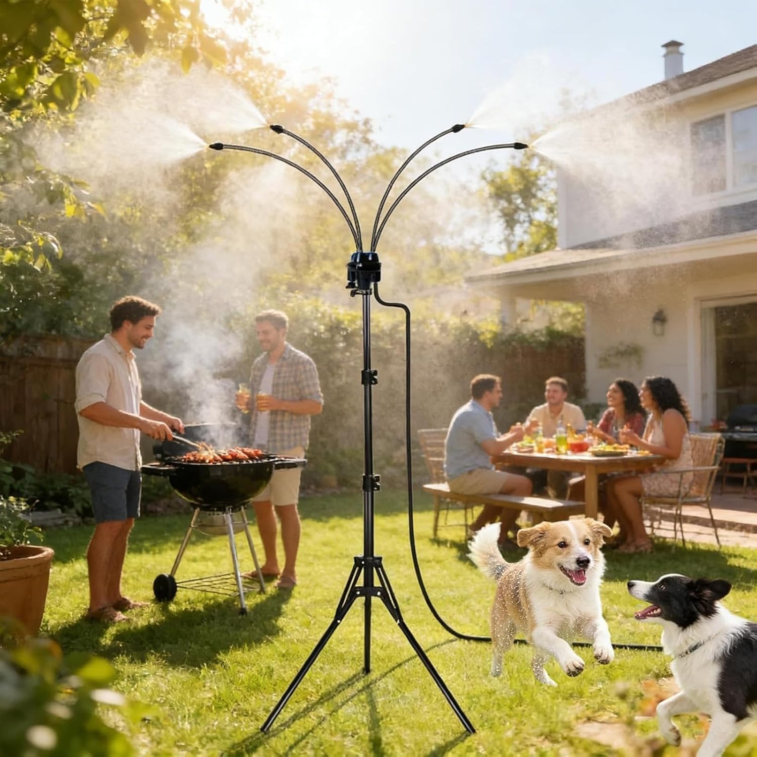 Brumisateur Terrasse, Système de Refroidissement Brumisateur Terrasse Sur Pied de 8 m,Angle Réglable à 360°,Système de Rafraîchissement pour Jardin Barbecue Animaux