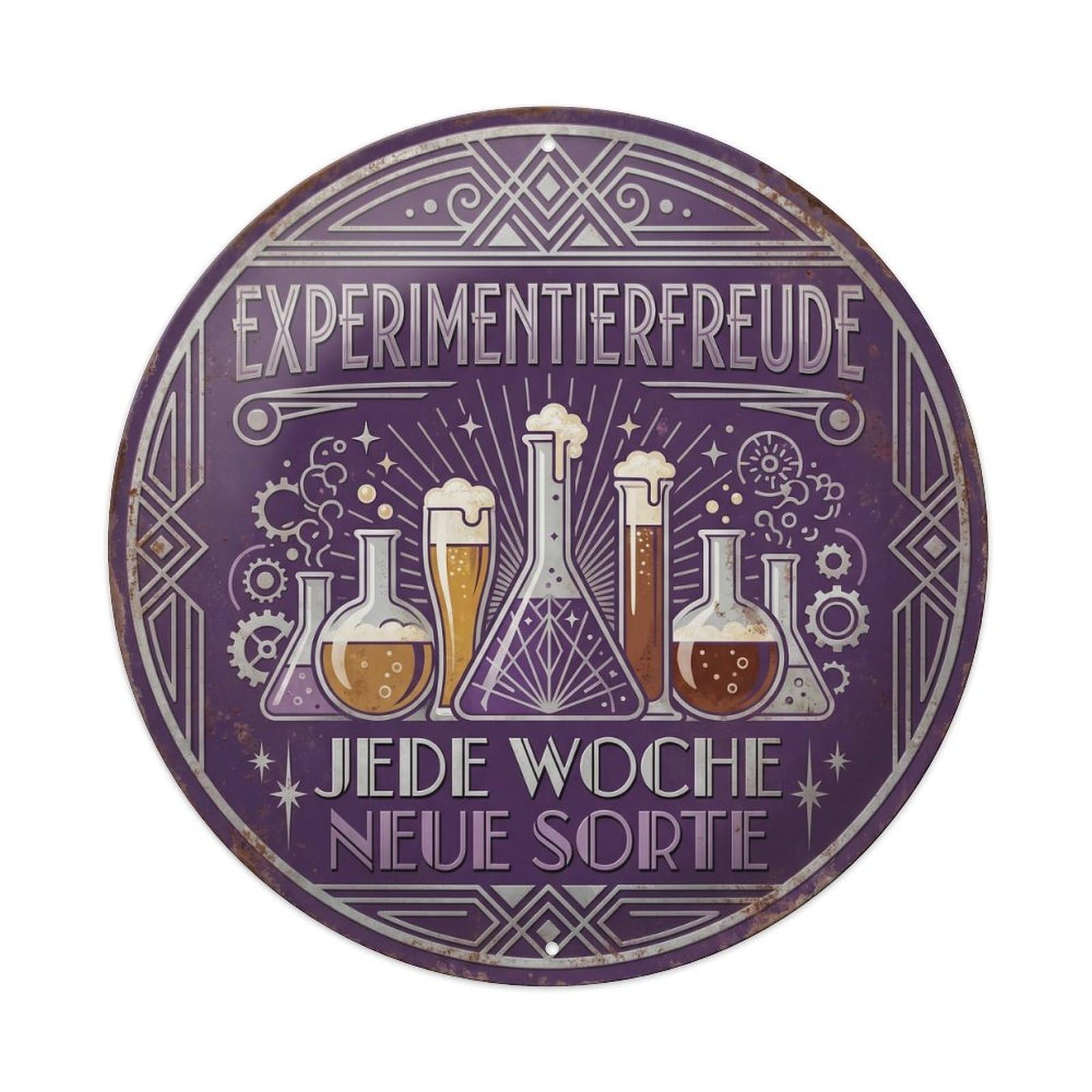 Vintage Bar Style Experimentierfreude Humorous Mancave Experimentation Metal Tin Sign Plaque Wall Decor for Cafe, Club, Garden Round Metal Poster 8x8Inch
