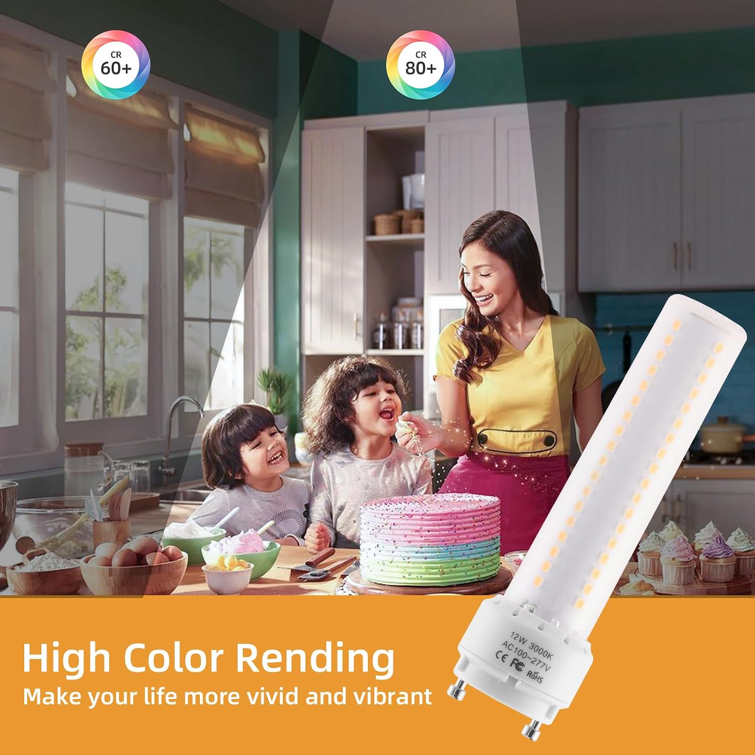 GU24 LED Light Bulb 3000K Warm White High Brightness 1600 Lumens for Bathroom Ceiling Fan 18W 23W T2 Spiral CFL Lamp Replacement, 100-277V 12W 4pcs(Not dimmable, Warm White)
