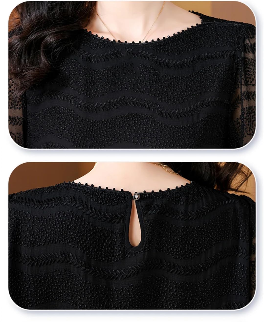 Top estivo da donna in seta ricamata, scollo rotondo, manica corta, pizzo di seta, allentato, dimagrante