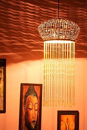 WATIKA CRAFT Bamboo Ceiling Light, Pendant Light. Chandelier for Home Ceiling Hanging Lampshade for Decorate Home Office, (Jhumar)(AC/DC)