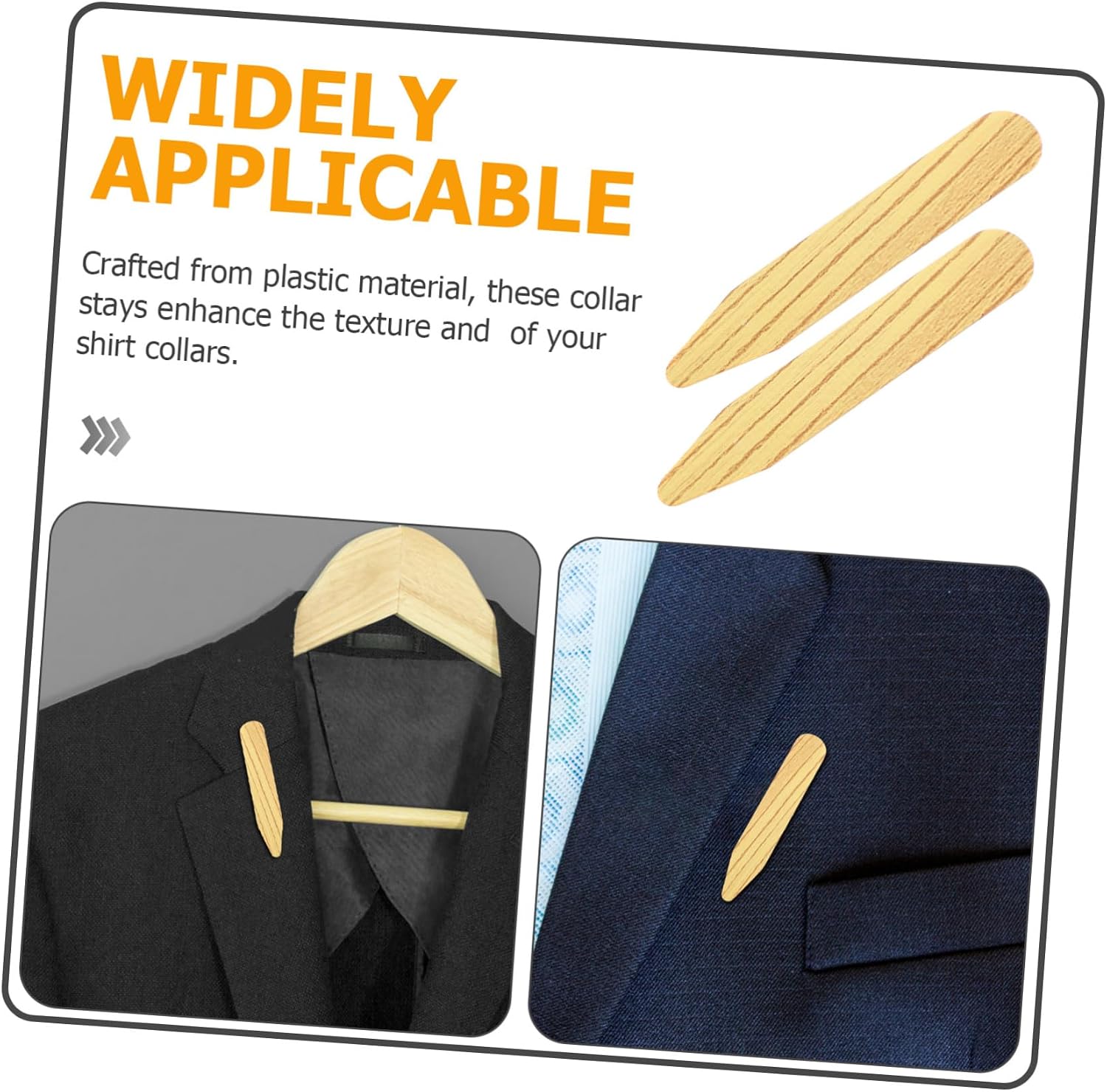 1 Pair Wood Grain Shirt Collar Stays for Men, 60mm