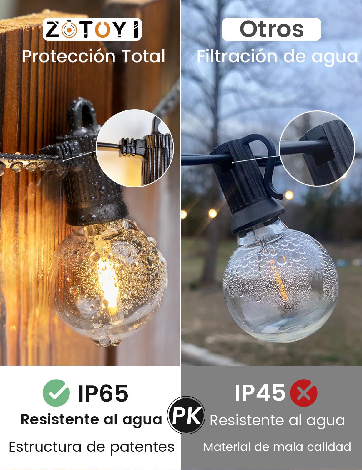 ZOTOYI 120FT Zewnętrzna girlanda świetlna IP65, wodoodporna z 50+3 niełamliwymi żarówkami, wodoodporna, podłączana i gotowa do użycia na balkon, do mieszkania, na imprezę domową | Nietłukące się żarówki, półokrągły łańcuch świetlny z tworzywa sztucznego,