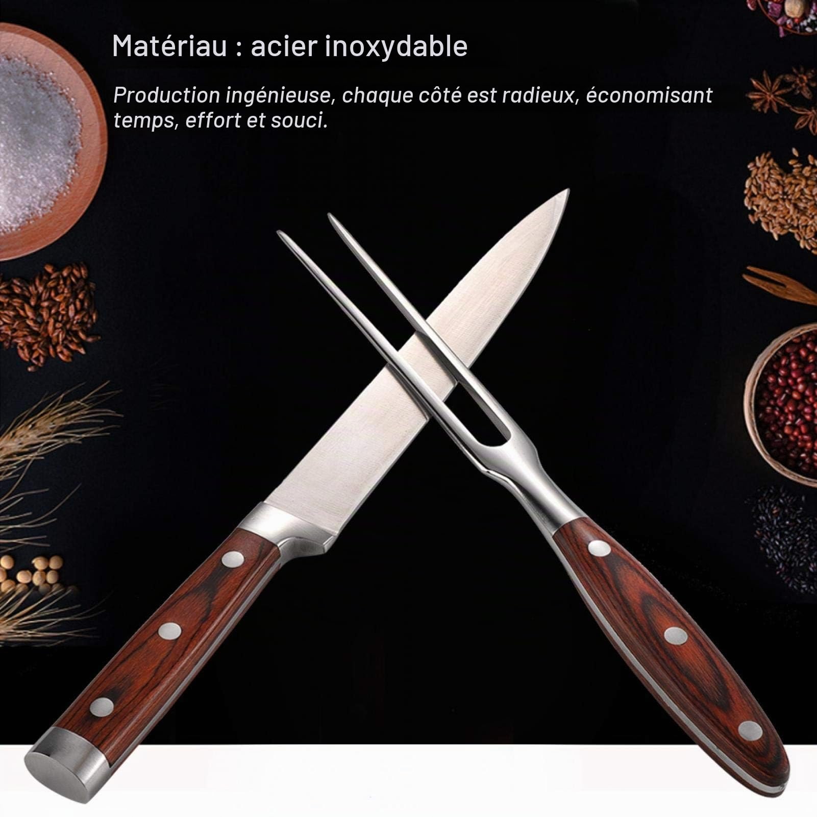 Ensemble de couteaux et fourchettes à découper EVTSCAN, dîner de cuisine rôti de dinde à la viande barbecue de qualité supérieure en acier inoxydable