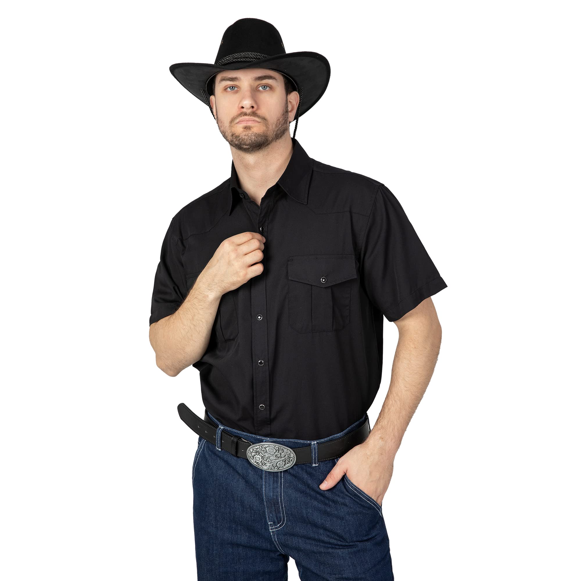 Men's Western Plaid Pearl Snap Buttons Two Pocket Casual Short Sleeve Shirts