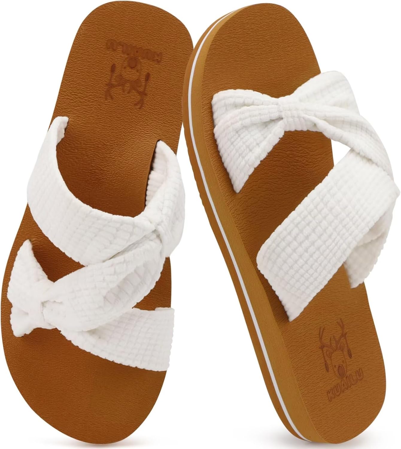 KuaiLu Womens Dressy Bow Sandals Arch Support Yoga Foam Cushion Comfortable Walking Slides Open Toe Summer Beach Indoor Outdoor Slippers - Image 8